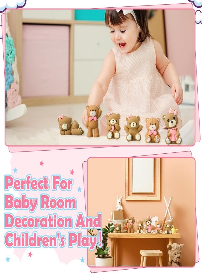 Silipull 6 Pcs 3D Bear Cake Toppers Bear Cake Decorations Baby Shower Party Favors Home Ornaments for Baby Shower Birthday Party Cake Supplies Boys Girl Gifts(Pink) - Image 4